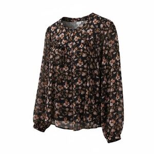 LOFT Navy, Pink and Brown Floral Blouse